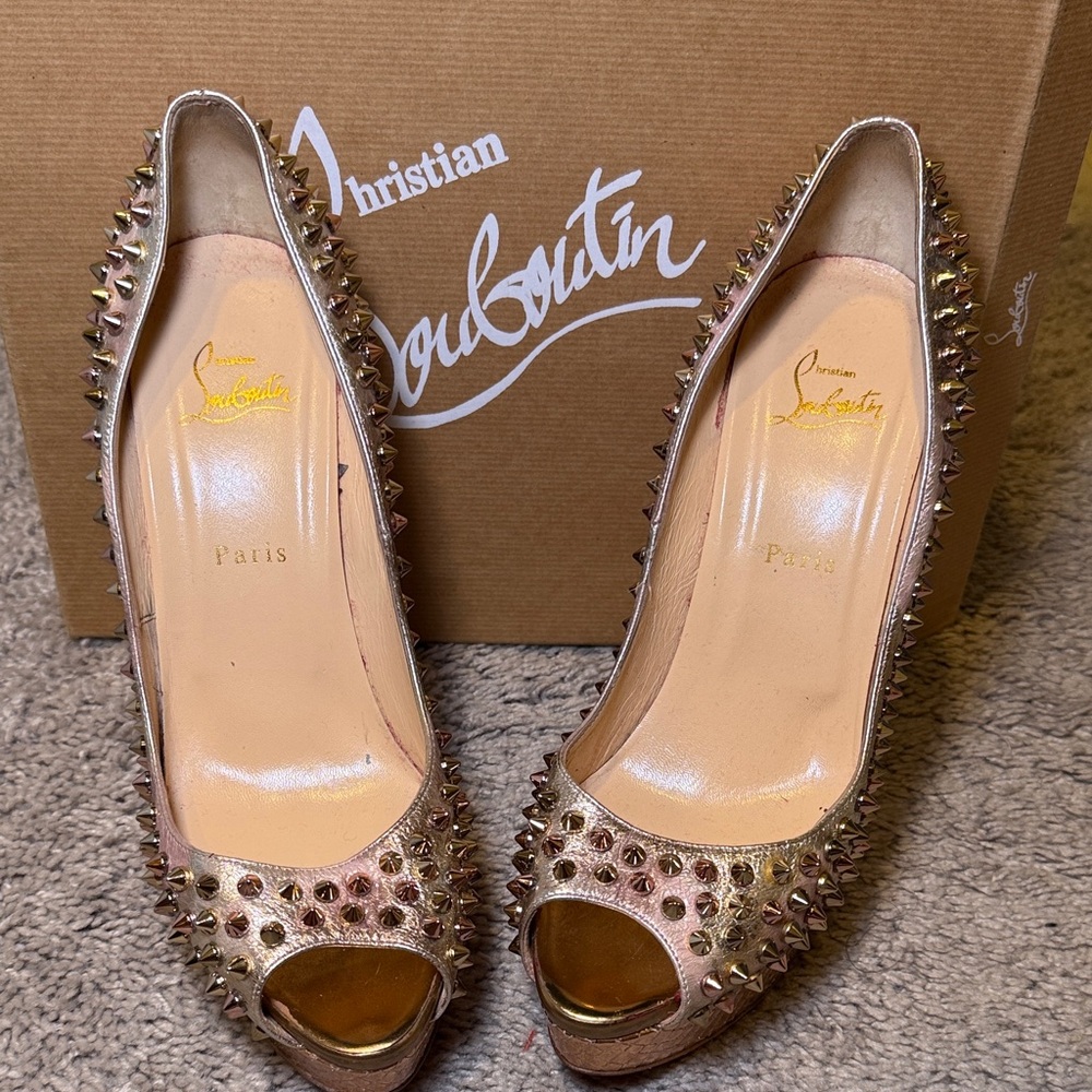 Christian Louboutin Metallic Gold Studded Heels